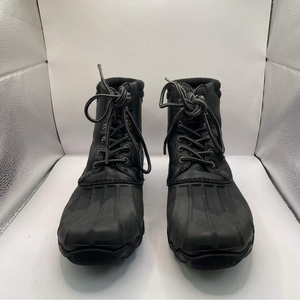 Sperry Topsider Avenue Duck Boot combat boots Black Leather Lace Up Waterproof 7 - Picture 2 of 5